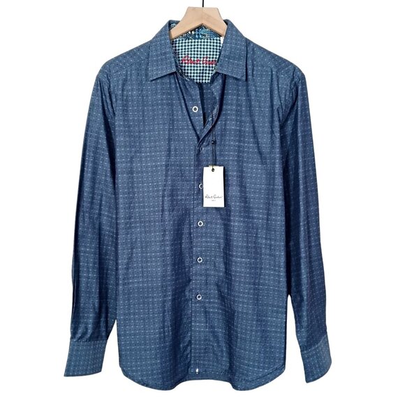 NEW Robert Graham Union Circle Classic Fit Button Up Shirt Navy Flip Cuff Size M - Picture 1 of 16